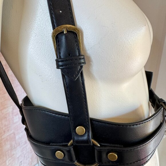 Disturbia Maeve Western Brass Harness Black Faux Leather sz M/L - Picture 3 of 9